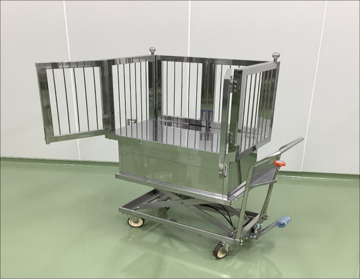 SUS製油圧ジャッキ改造例 （籠付き（観音開き戸仕様））